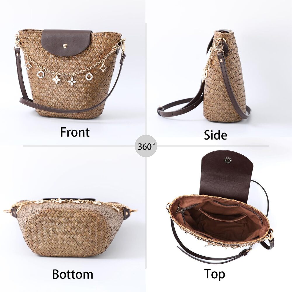 6678 Natural Straw Crossbody Bag Shoulder Bag Tote Handbag hobobag Purse - Picture 6 of 8